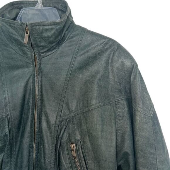 Wilsons Leather Adventure Bound Vintage 80s Army Green Moto Leather Jacket - Picture 4 of 16
